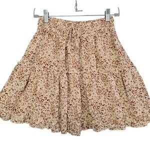 Endless Blu Womens S Leopard Tiered Mini Skirt‎ Y2K Boho Ruffle Smocked Waist